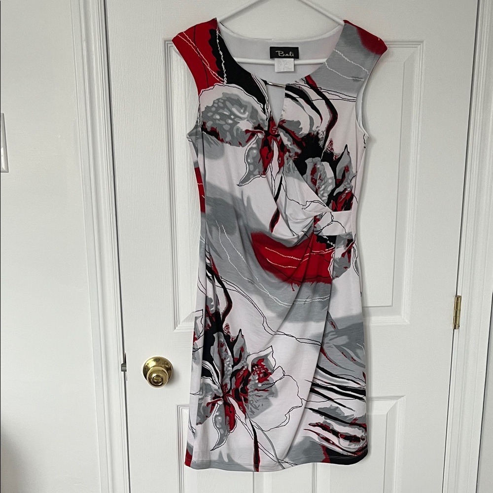 SUMMER SALE- Bali Red and Gray Floral Midi Dress